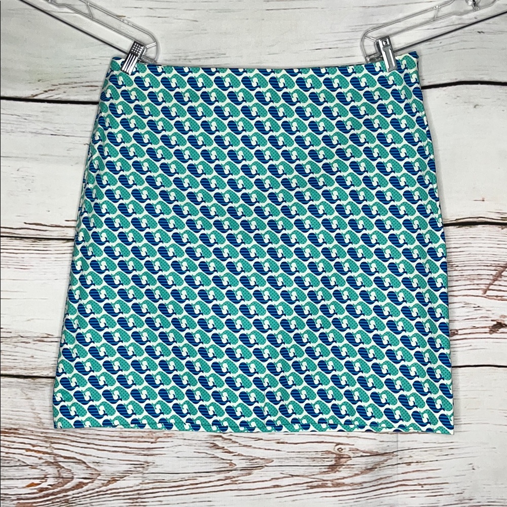 Talbots Size 16 White - Blue Whale Novelty Print Straight Pencil Skirt